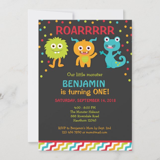 Little Monster Birthday Invitation, Monster Invite (Front)