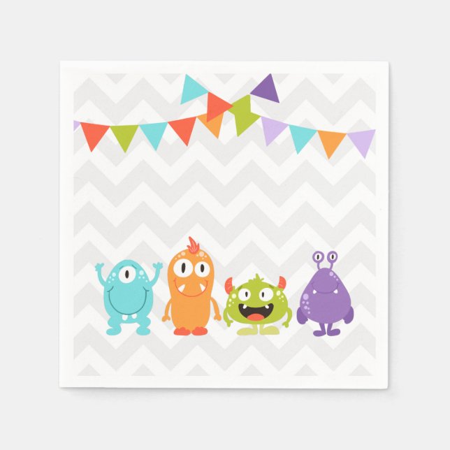 Little monster Birthday Paper Napkin Boy Bash (Front)