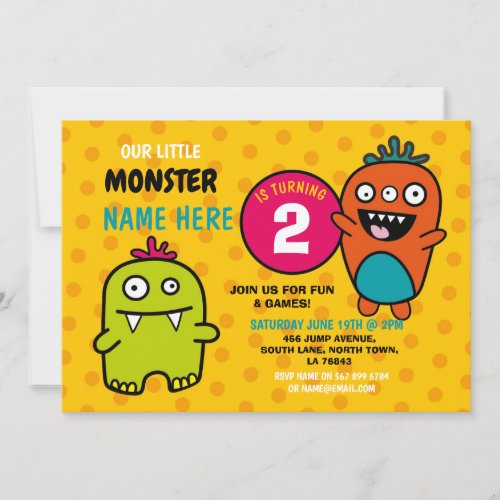 Little Monster Birthday Party Bash Fun Invite