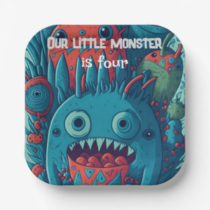 Little monster birthday party blue red paper plates