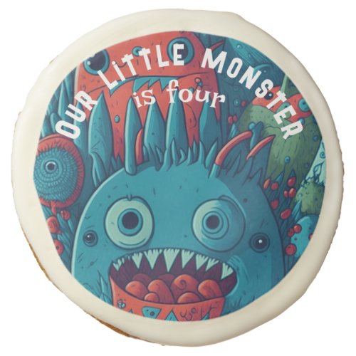 Little monster birthday party blue red sugar cookie