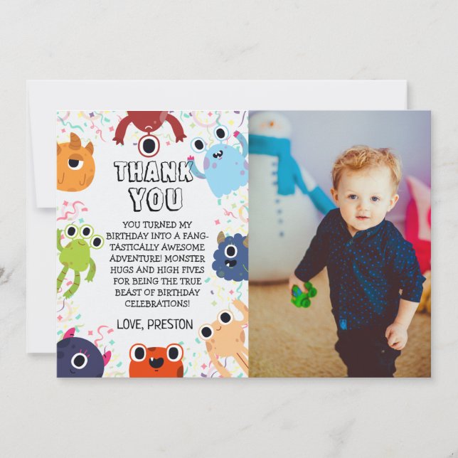 Little Monster Birthday Party for All Ages Thank You Card (Front)