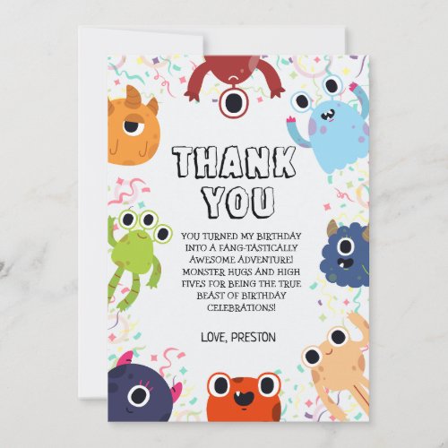Little Monster Birthday Party for All Ages Thank You Card