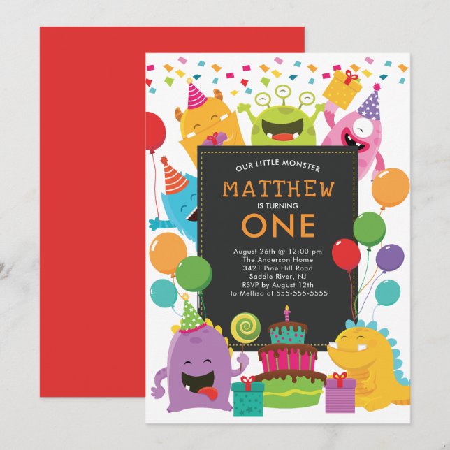 Little Monster Birthday Party Invitation (Front/Back)