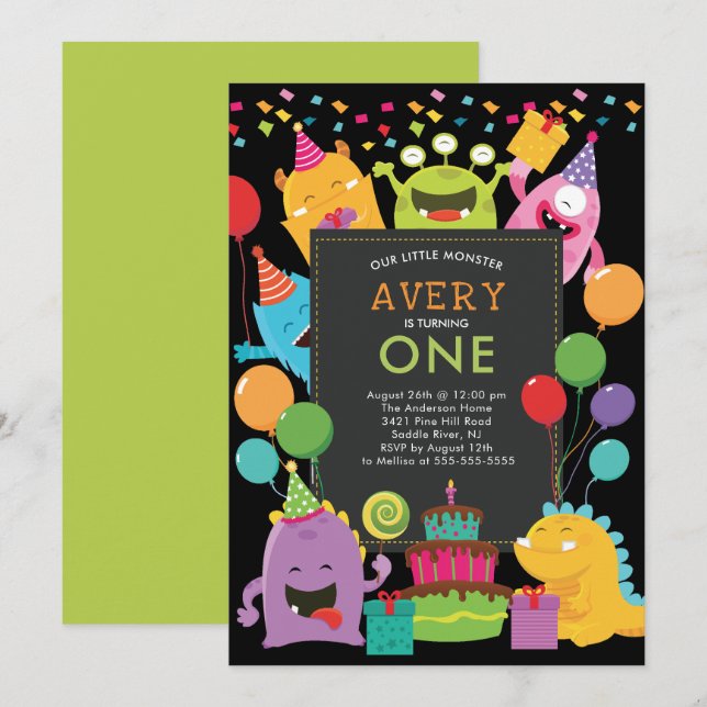 Little Monster Birthday Party Invitation (Front/Back)