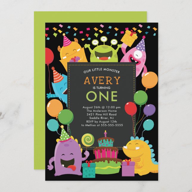 Little Monster Birthday Party Invitation (Front/Back)