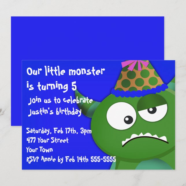 Little Monster Birthday Party Invitation (Front/Back)