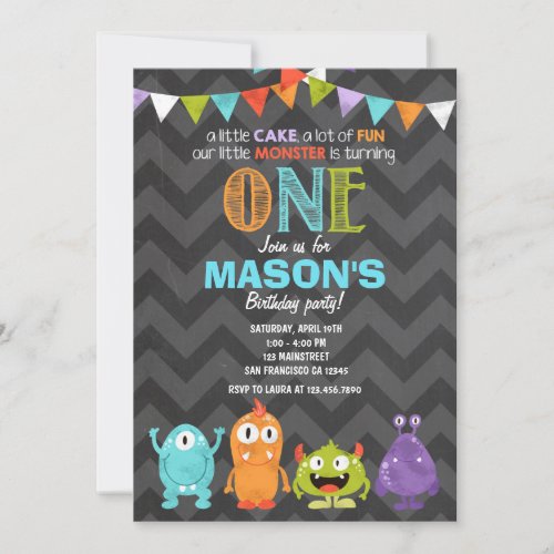 Little Monster Birthday Party Invitation Chalk