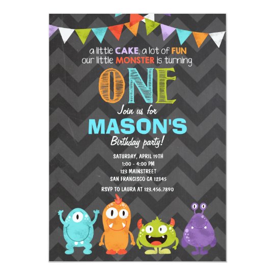 little monster birthday party invitation chalk zazzle com