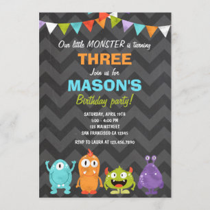 Little Monster Birthday Party Invitation Chalk