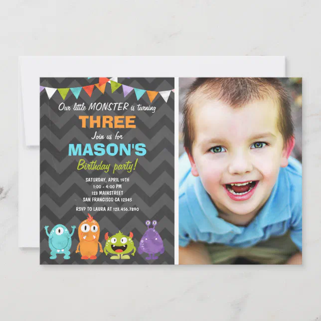 Little Monster Birthday Party Invitation Chalk | Zazzle