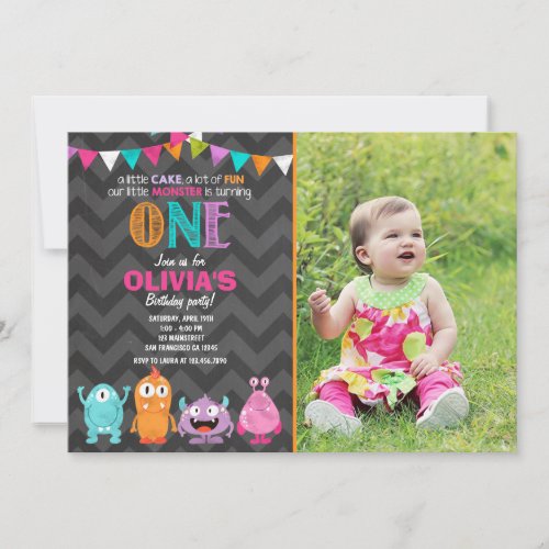 Little Monster Birthday Party Invitation Girl Pink