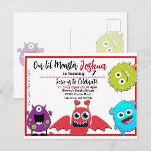 little Monster Birthday party Invitation Postcard