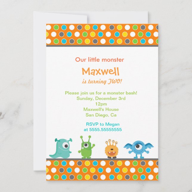 Little Monster Birthday Party Invitations (Front)