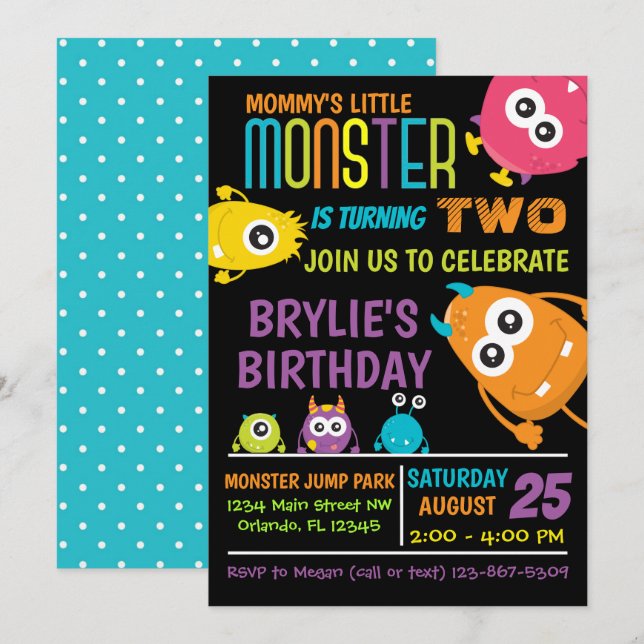 Little Monster Birthday Party Invite (Front/Back)