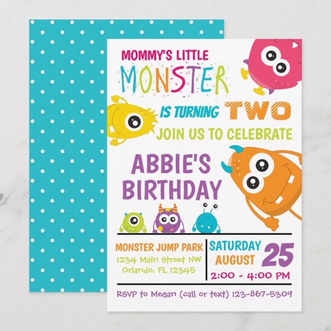 Little Monster Birthday Party Invite (Front/Back)