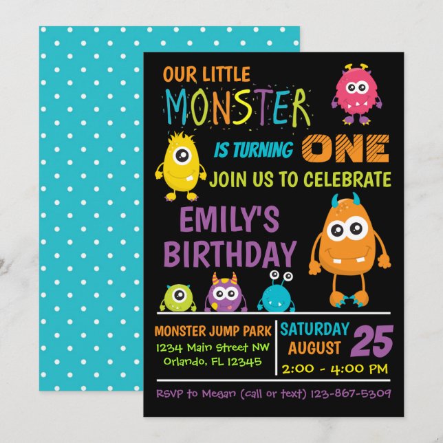 Little Monster Birthday Party Invite (Front/Back)