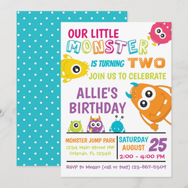 Little Monster Birthday Party Invite (Front/Back)