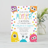 Little Monster Birthday Party Invite Polka Dots (Standing Front)