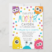 Little Monster Birthday Party Invite Polka Dots (Front)