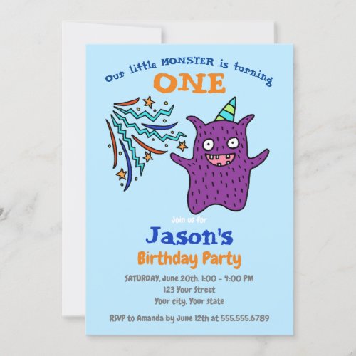 Little Monster Birthday Party Kids Fun Invitation