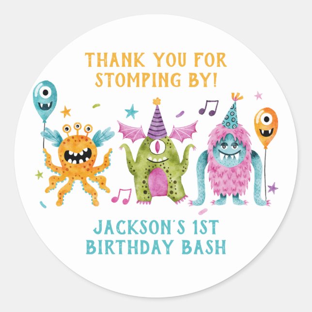 Little Monster Birthday Party Thank You  Classic Round Sticker (Front)