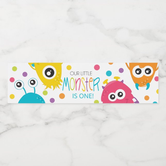 Little Monster birthday party water bottle labels (Single Label)
