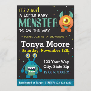 Little Monster Blue Baby Shower Invitation