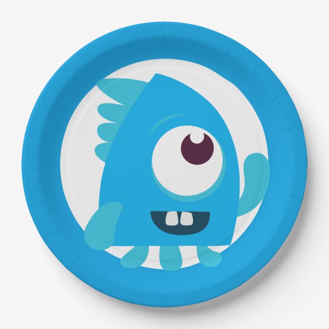 Little monster blue birthday plates (Front)