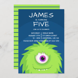 Little Monster Blue Green Invitation