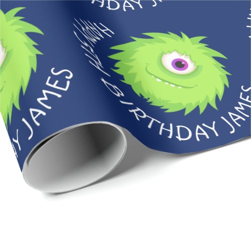 Little Monster Blue Green Personalized Wrapping Paper