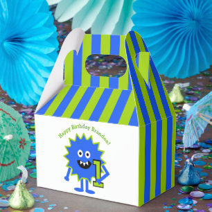 Little Monster Boy 1st Birthday Blue Stripes Cute  Favor Boxes