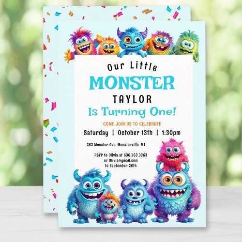 Little Monster Boy 1st Birthday Invitation
