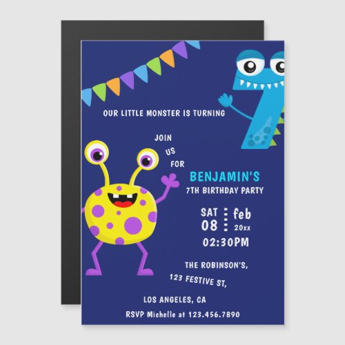 Little Monster Boy 7th Birthday Party Magnetic Invitation