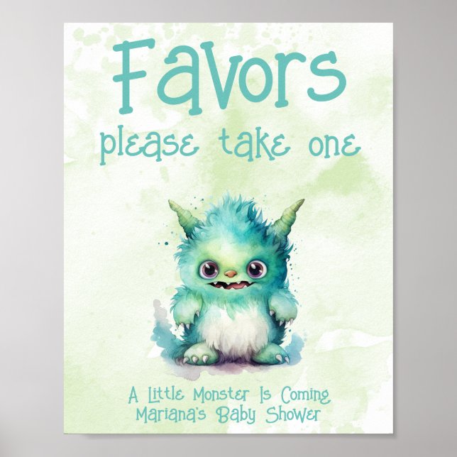 Little Monster Boy Baby Shower Favors Poster (Front)
