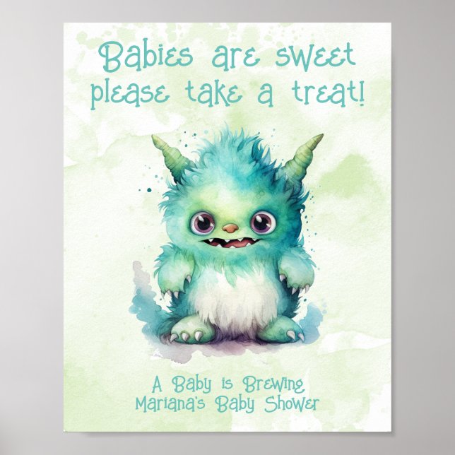 Little Monster Boy Baby Shower Treats Sign (Front)