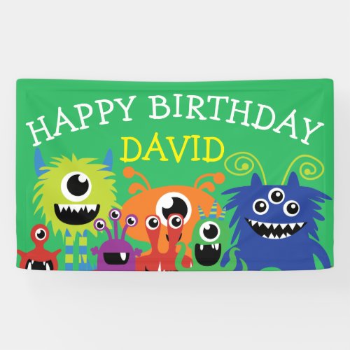 Little Monster Boy Birthday Party Cute Banner