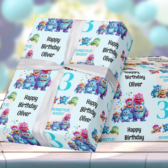 Little Monster Boy Colorful Birthday Wrapping Paper (Little Monster Boy Colorful Birthday Wrapping Paper)
