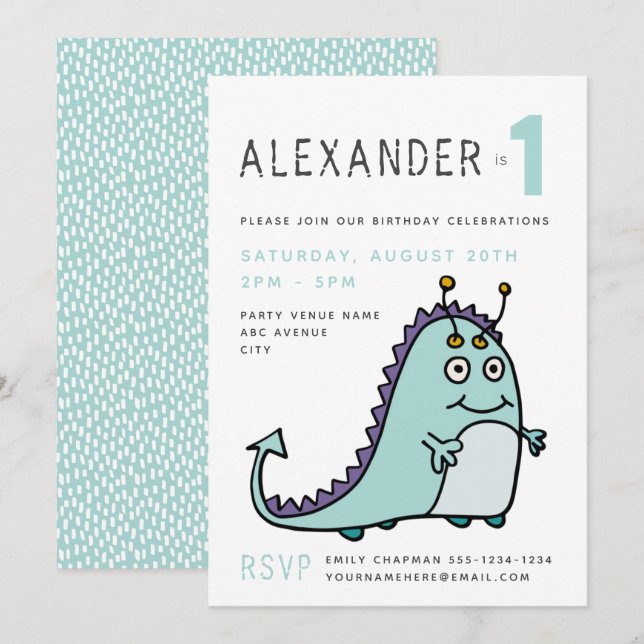 Little Monster Boys 1st Birthday Party Invitation (Front/Back)