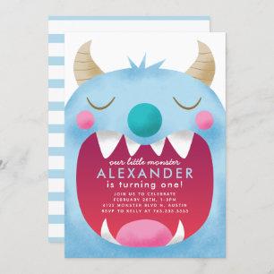 Little Monster Boys Birthday Party Blue Invitation