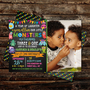 Little Monster Chalkboard 1st & 3rd Joint Birthday Invitation