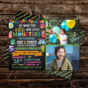 Little Monster Chalkboard 1st & 3rd Joint Birthday Invitation