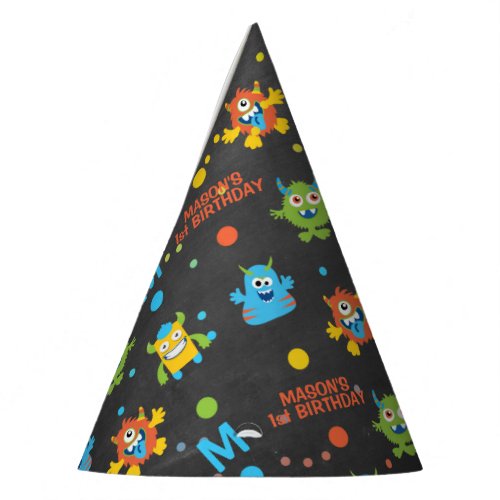 Little Monster chalkboard 1st birthday Party Hat