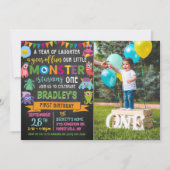 Little Monster Chalkboard 1st Birthday Photo Invitation (Front)