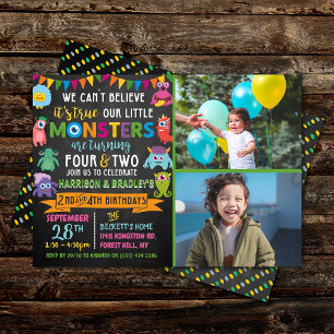Little Monster Chalkboard 2nd & 4th Joint Birthday Invitation