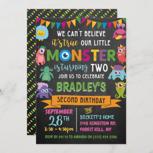 Little Monster Chalkboard 2nd Birthday Invitation