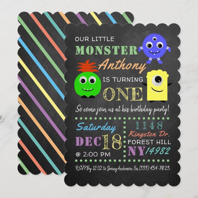 Little Monster Chalkboard Any Age Birthday Invitation (Front/Back)