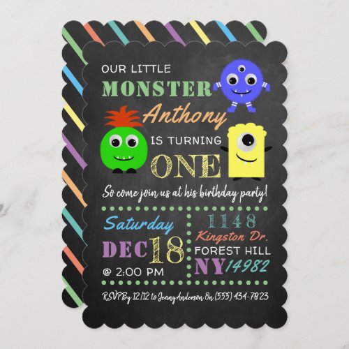 Little Monster Chalkboard Any Age Birthday Invitation