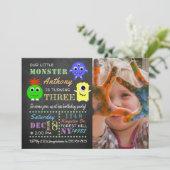 Little Monster Chalkboard Any Age Birthday Photo Invitation (Standing Front)
