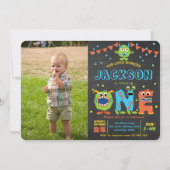 Little Monster chalkboard boy 1st birthday photo Invitation (Front)